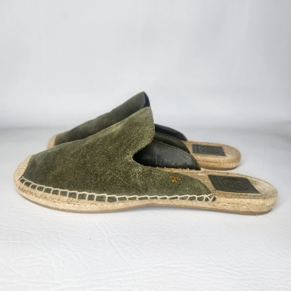 Tory Burch Olive Green Suede Espadrille Mules Slides 7M 55951 117